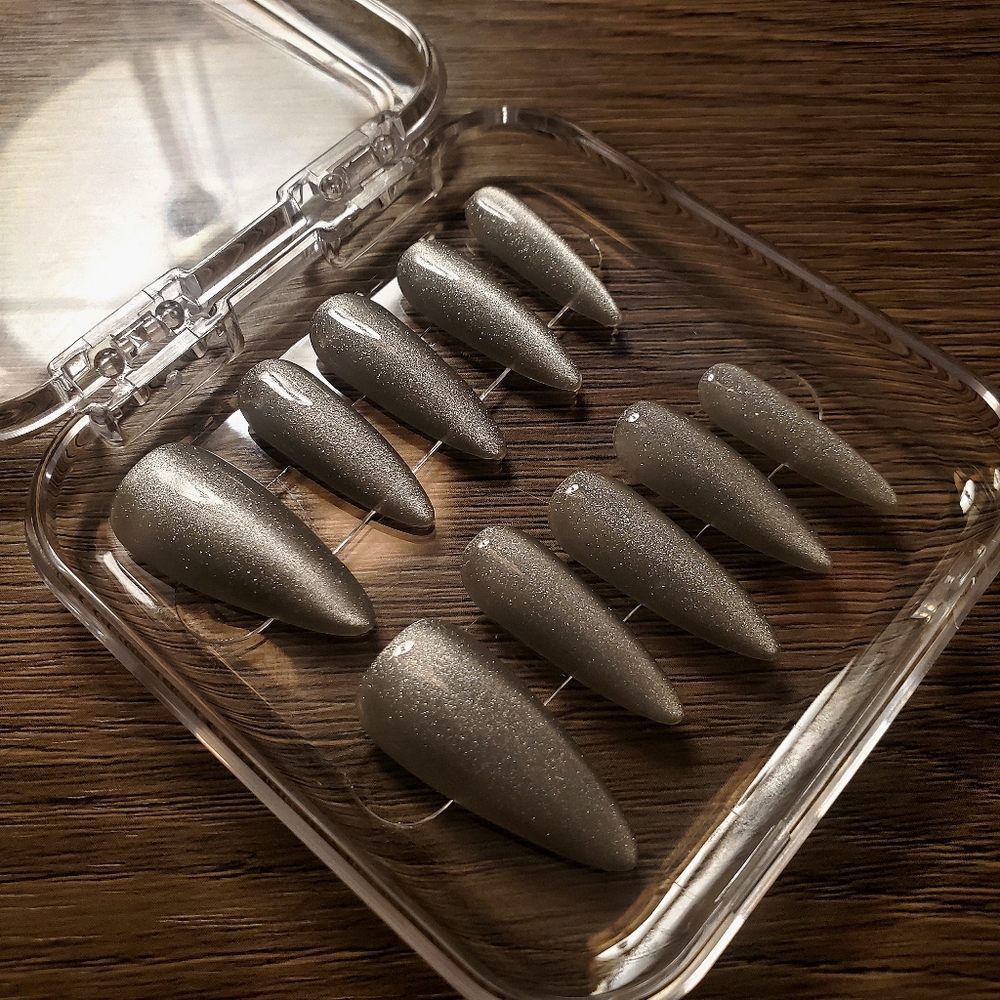 DorisNails glitter gray press on nails